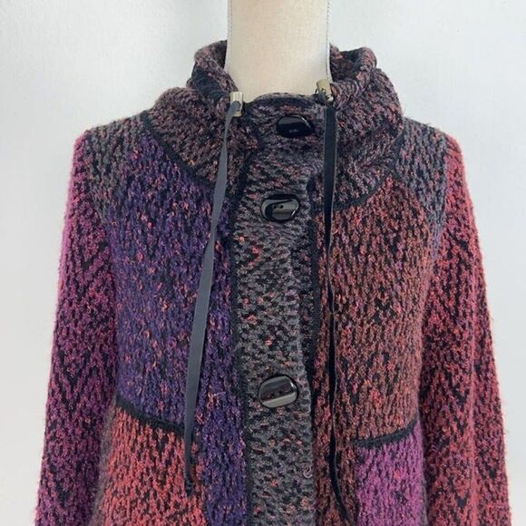 Curio Vintage 90s knit Cardigan Sweater Patchwork Button Down Cowl Neck Medium P - Picture 6 of 11